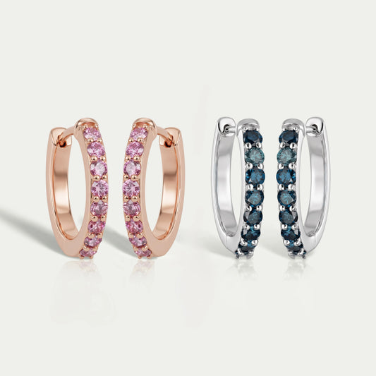 Thin Pink Diamond Huggie Hoop Earrings