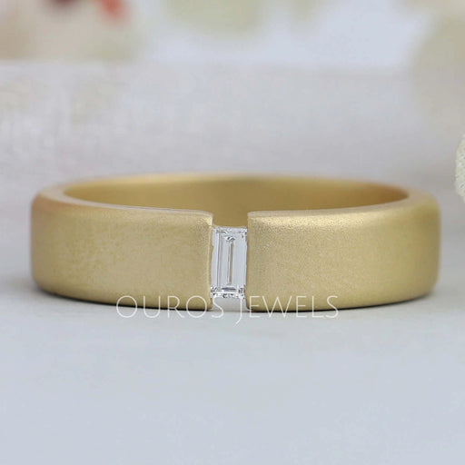 front view baguette cut lab grown diamond mens ring yellow gold