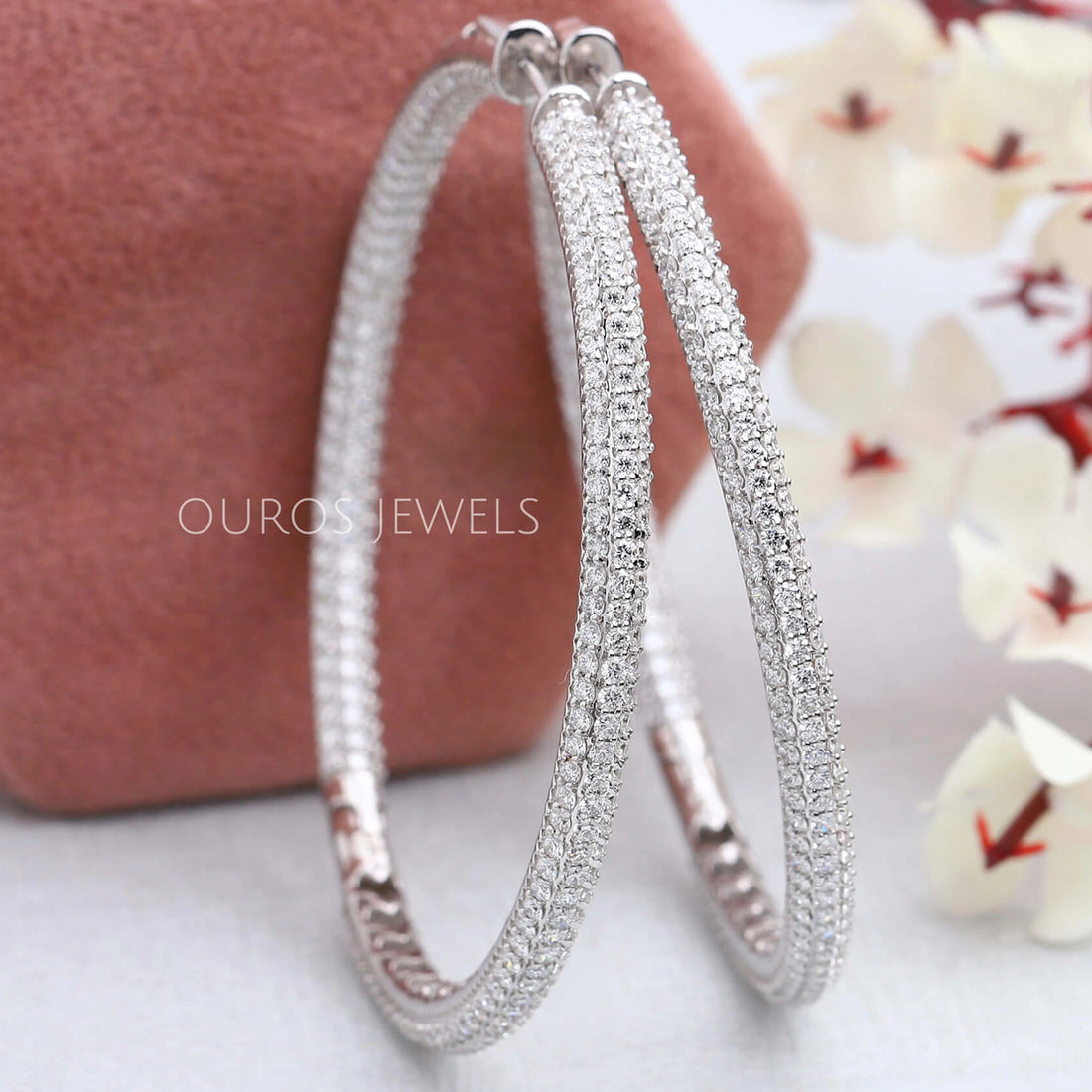 Micro Pave Round Diamond Hoop Earrings Earring