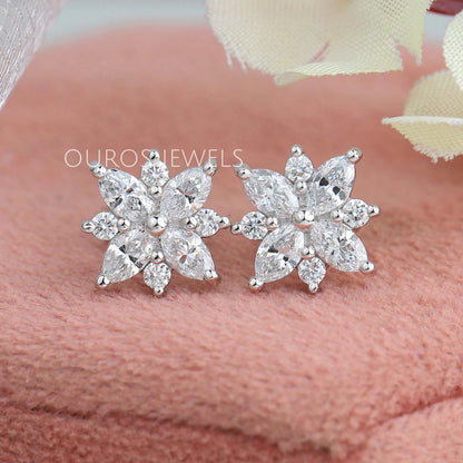 Cluster Diamond Marquise Stud Gold Earrings Earring