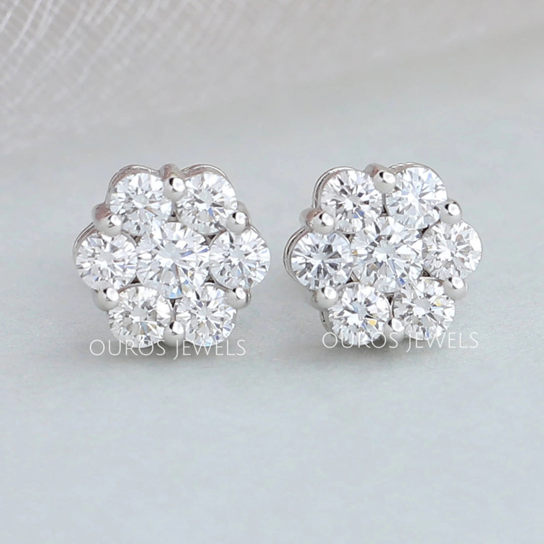 Floral Style Round Cut Halo Stud Earrings Earring