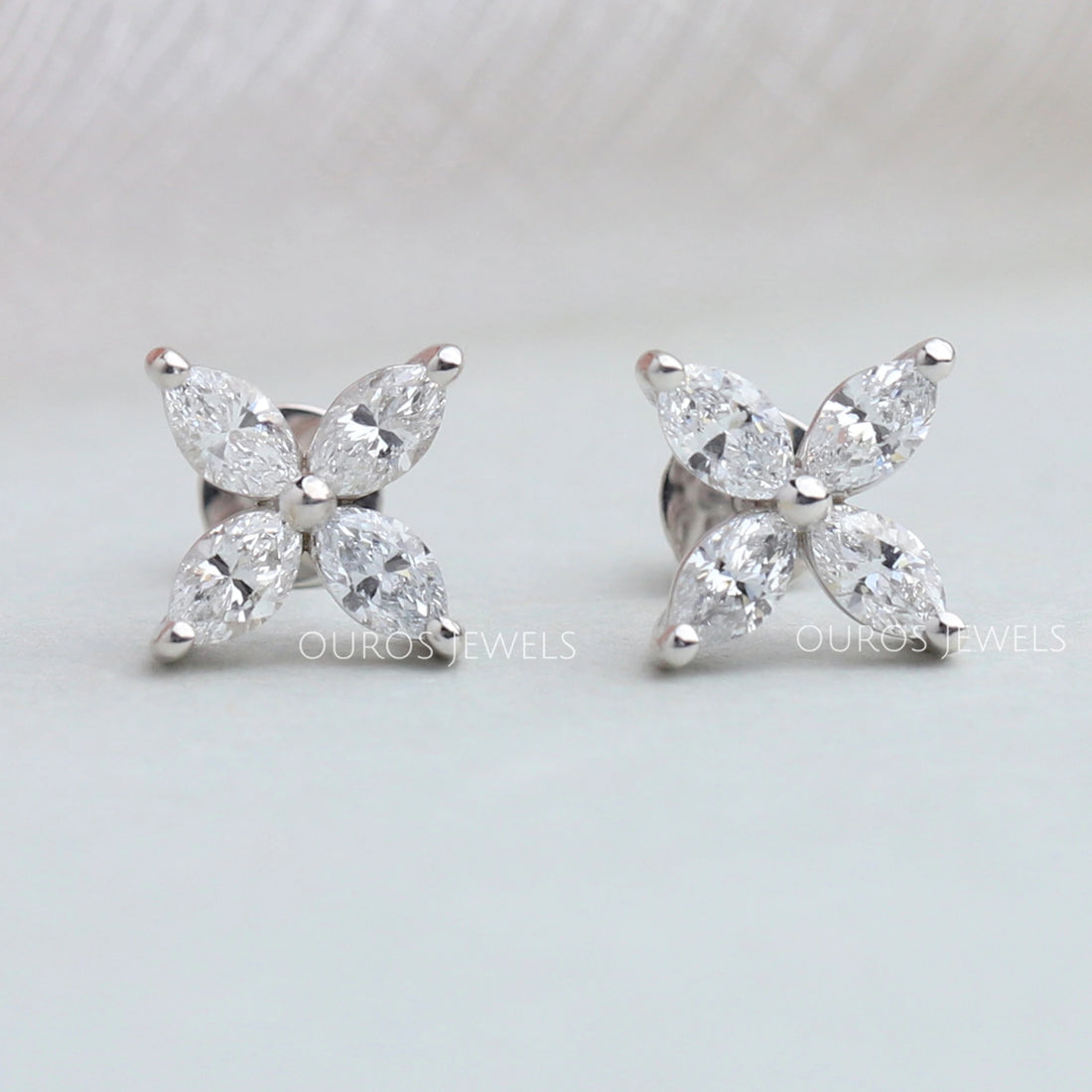 Marquise Cut Flower Diamond Stud Earrings Earring