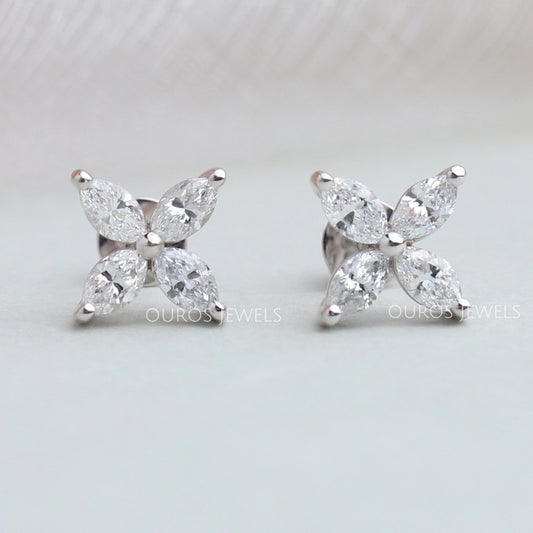 Marquise Cut Flower Diamond Stud Earrings Earring