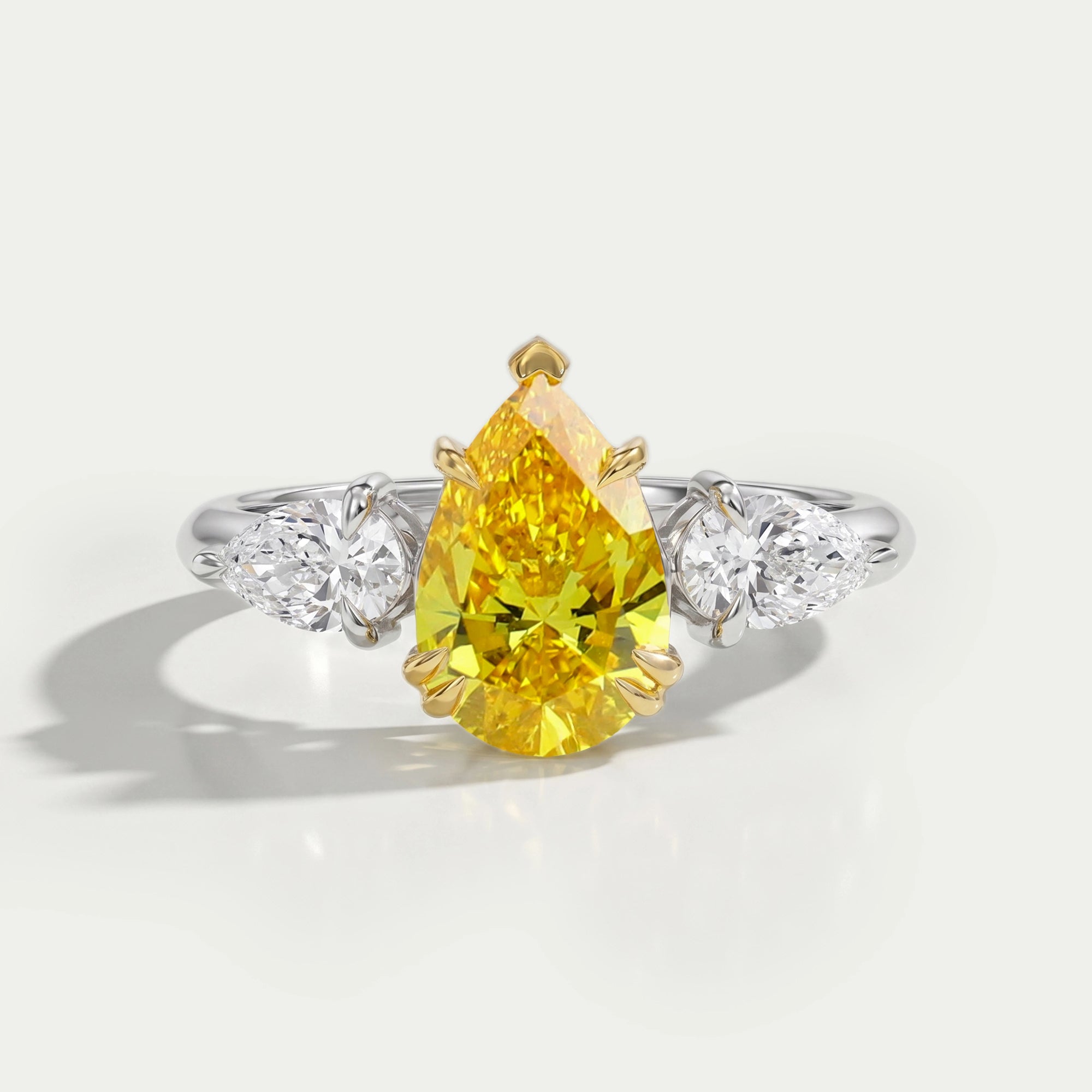 Three Stone Yellow Pear Diamond Engagement Ring