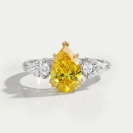 Three Stone Yellow Pear Diamond Engagement Ring