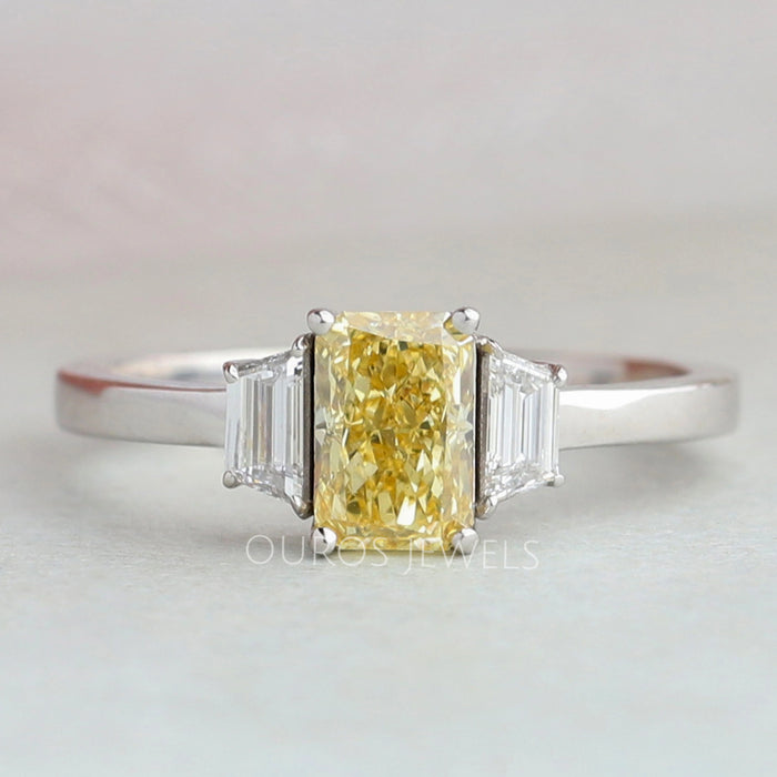 Yellow Radiant and Trapezoid Diamond Accent Ring