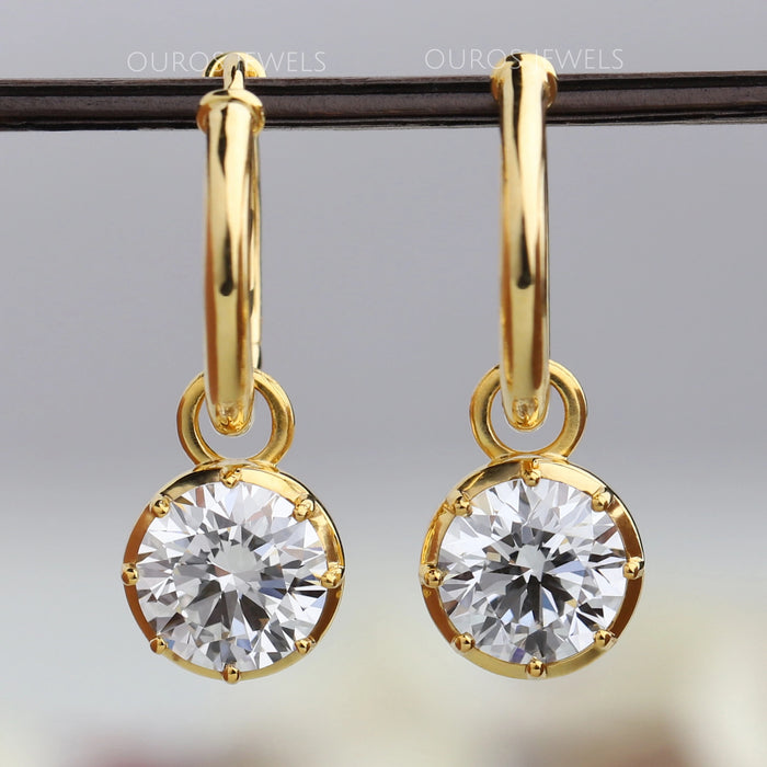 Round Lab Diamond Drop Dangle Earrings