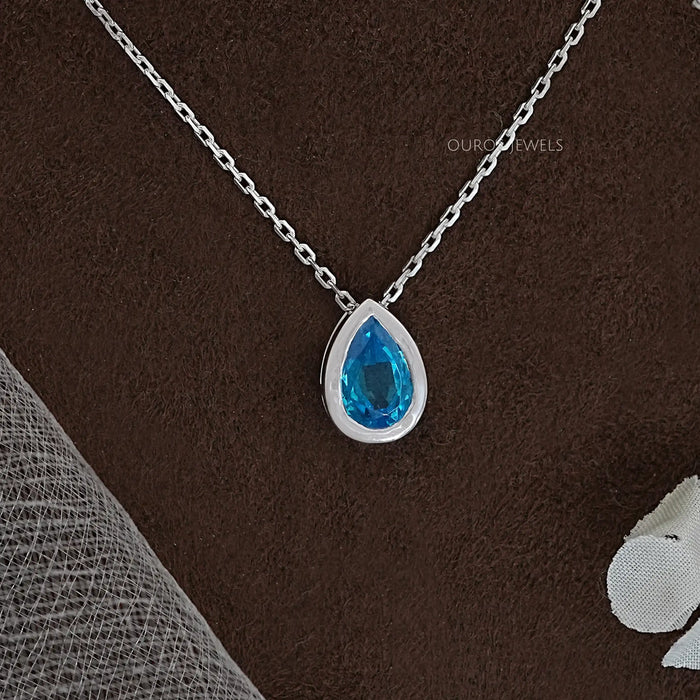 Aquamarine Pear Gemstone Bezel Set Pendant