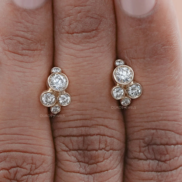 Round Lab Diamond Bezel Set Huggie Earrings 