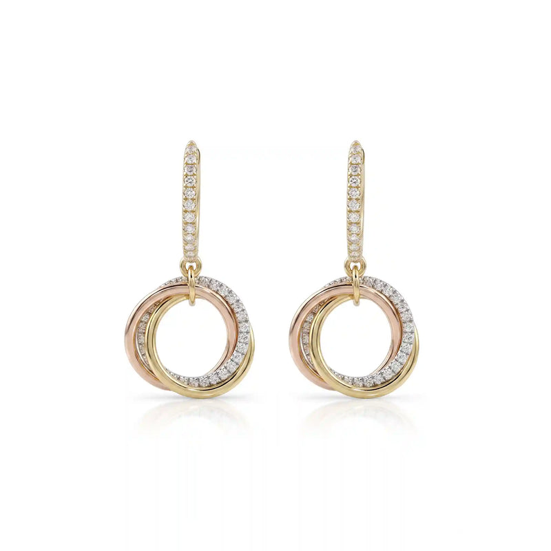 Round Lab Diamond Trinity Hoop Dangle Earrings
