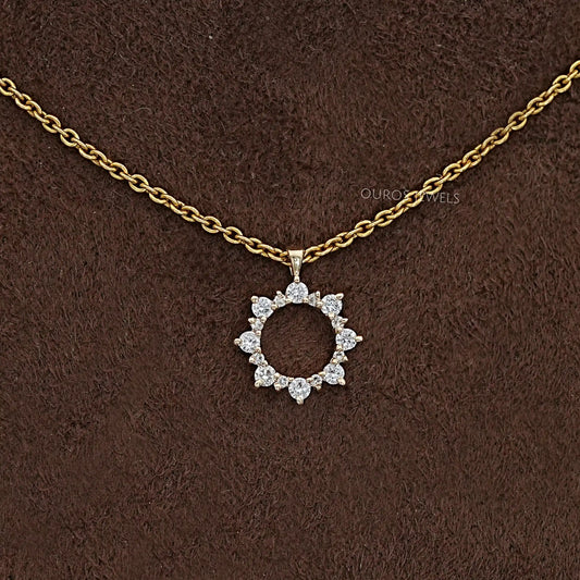 Open Circle Round Diamond Pendant Necklaces