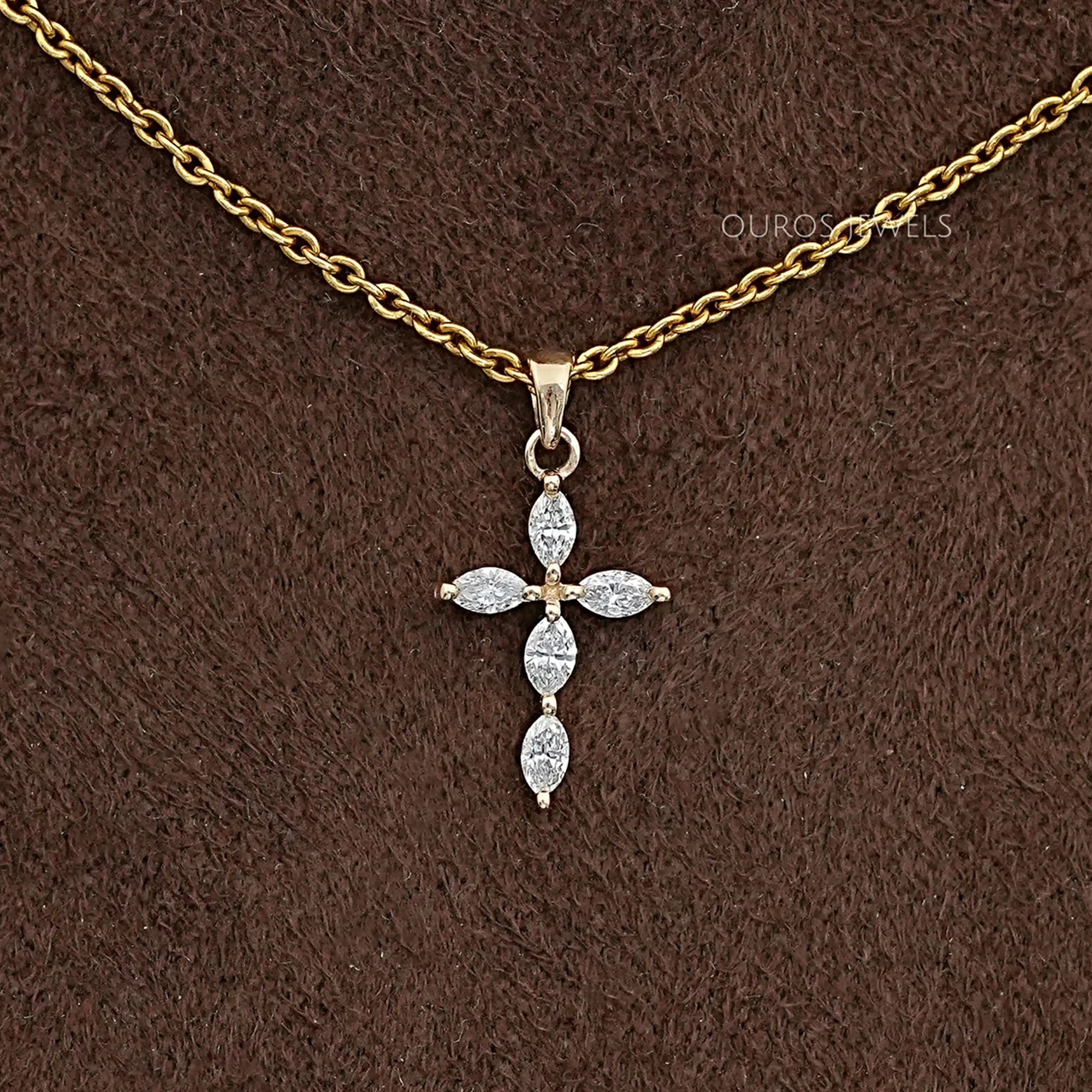 Marquise Cut Lab Grown Diamond Cross Pendant Necklaces
