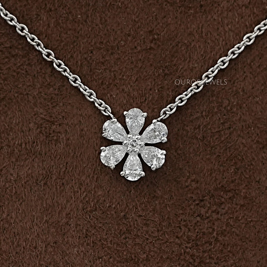 Pear Cut Lab Diamond Flower Pendant Necklaces