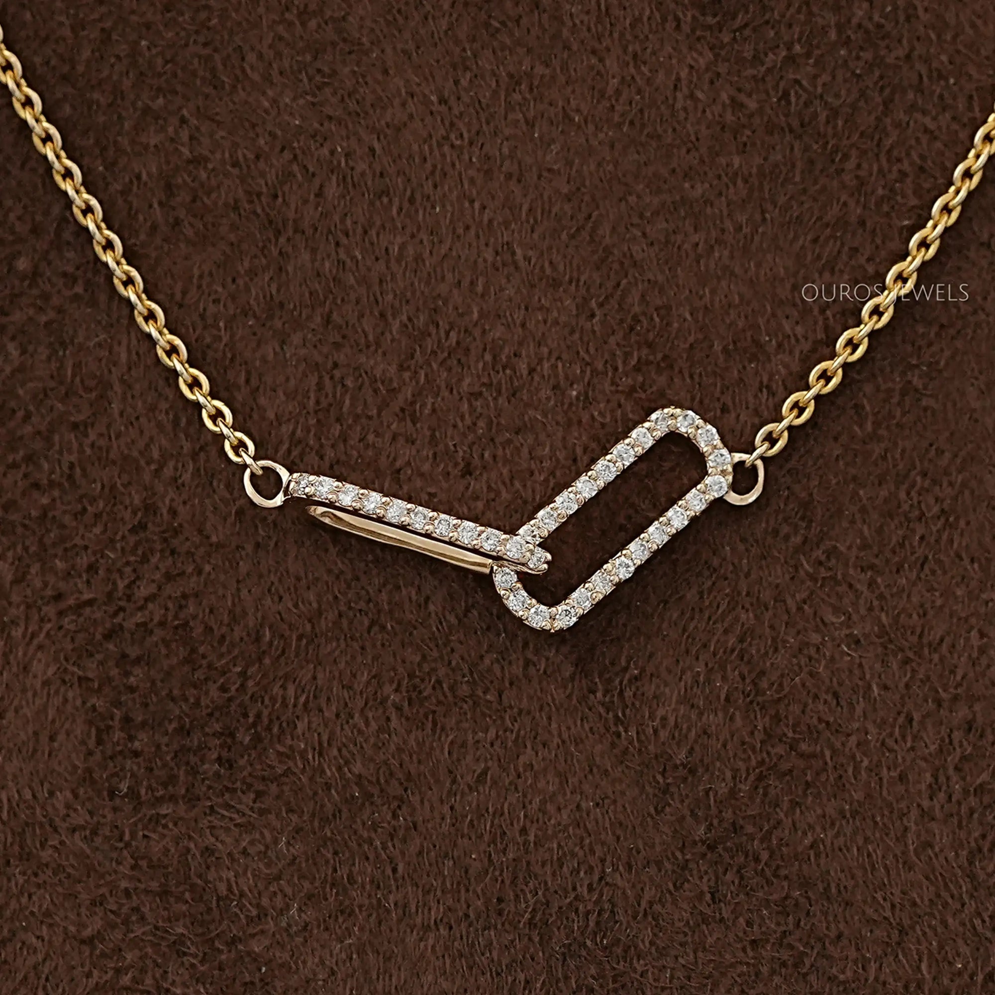 Open Rectangle Round Lab Diamond Interlinked Pendant Necklaces