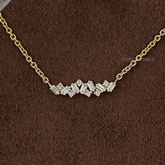 Baguette And Round Lab Diamond Pendant Necklaces