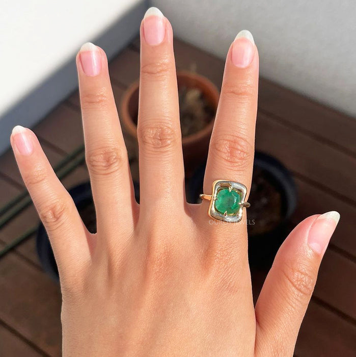 green gemstone cushion cut ring 