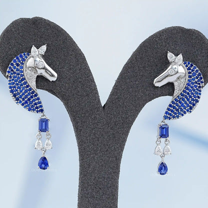 Sapphire Lab Gemstone Unicorn Antique Earrings