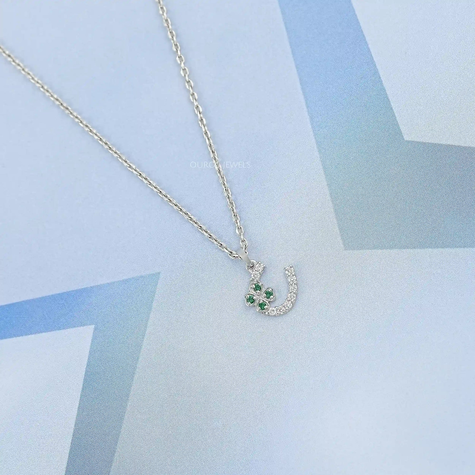Round Green Gemstone Leaf Charm Pendant