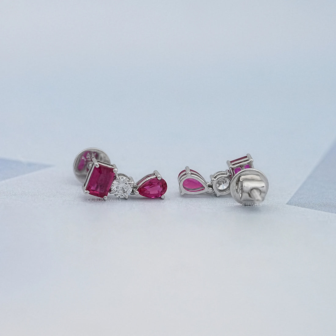 Ruby Emerald And Pear Gemstone Drop Earrings Earrings