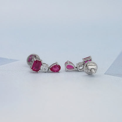 Ruby Emerald And Pear Gemstone Drop Earrings Earrings