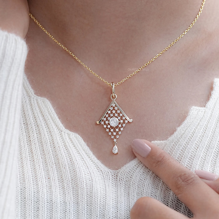 Portuguese Round Cut Lab Diamond Pendant