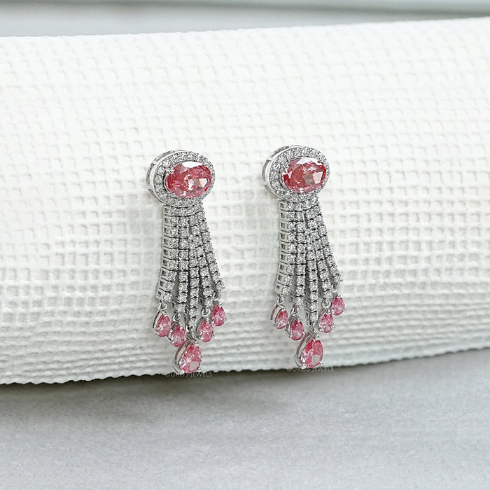 Pink Oval And Pear Cut Lab Diamond Chandelier Earrings