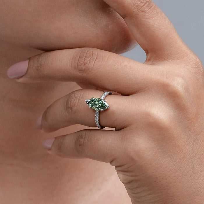 Green Marquise Lab Diamond Solitaire Accent Ring 