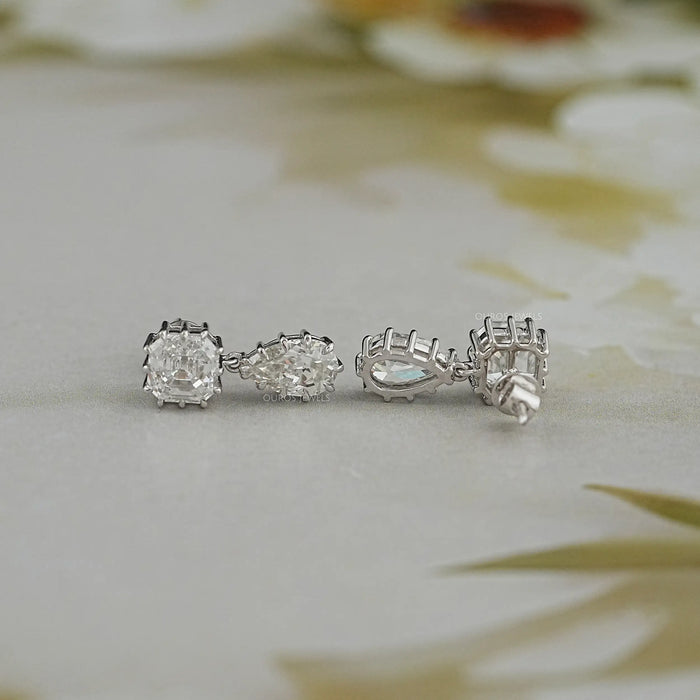 Old Mine Pear Cut Lab Diamond Dangle Earrings 