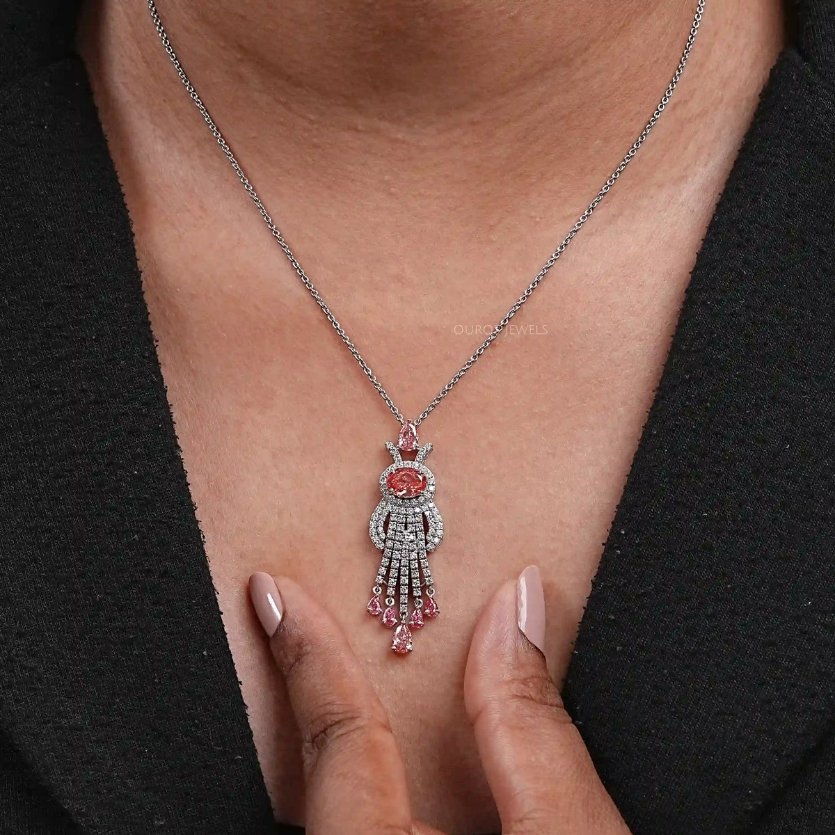 Pink Oval Cut Lab Diamond Pendant Necklace Necklaces