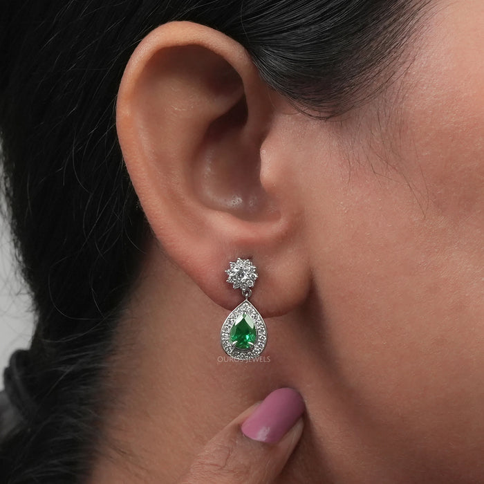 Emerald Pear Gemstone Drop Earrings