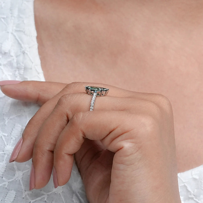 Green Marquise Lab Diamond Solitaire Accent Ring 