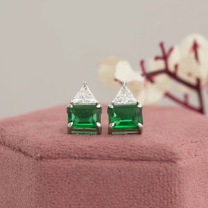 Emerald Cut Green Gemstone Stud Earrings