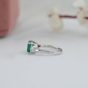 Asscher Cut Green Gemstone Three Stone Engagement Ring