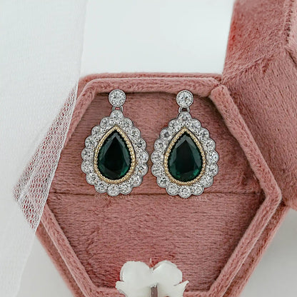 Green Pear Gemstone And Lab Diamond Halo Drop Earrings Earrings