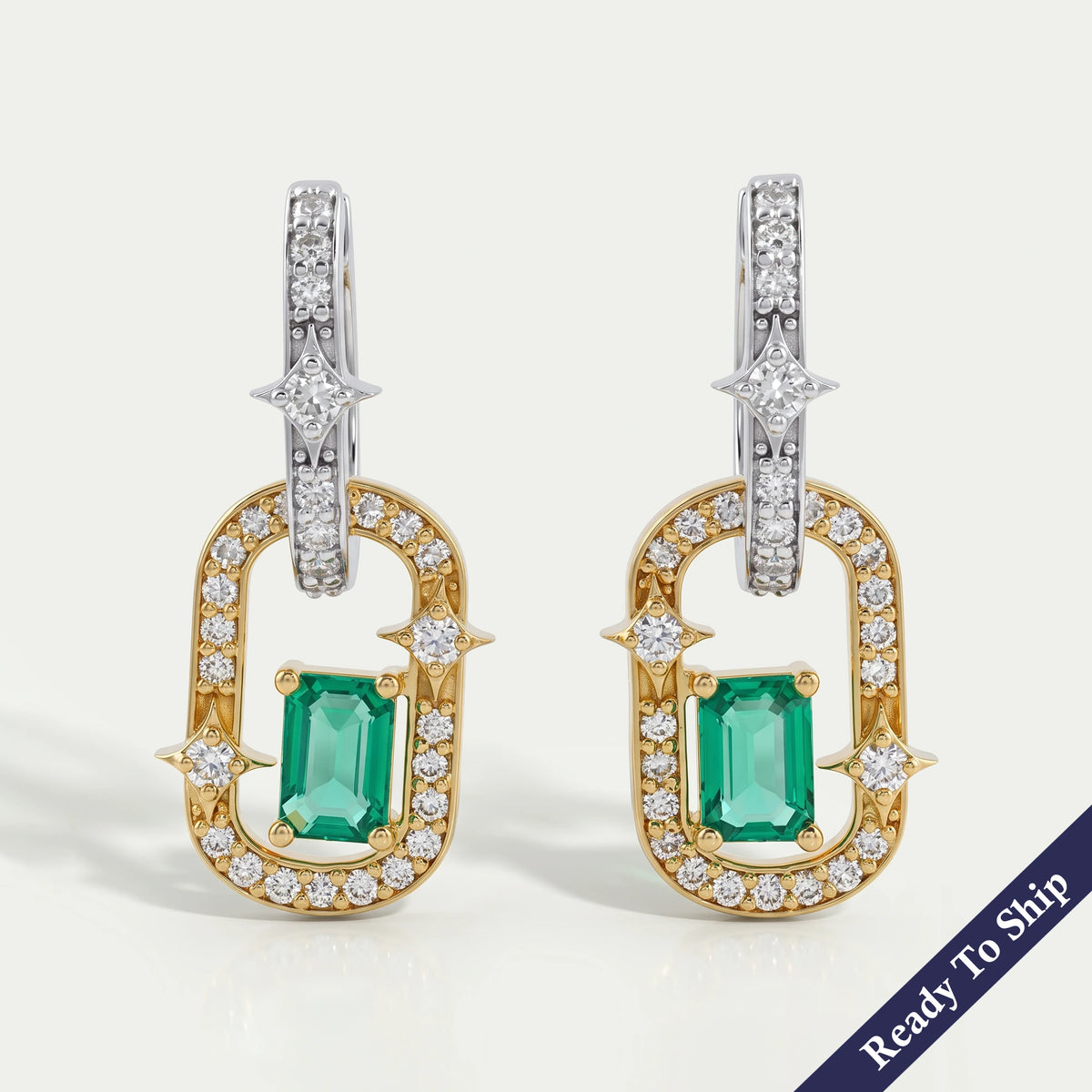 Two Tone Lab Diamond Linked Earrings