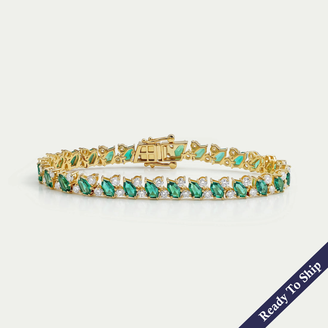 Shield Cut Green Gemstone And Diamond Bracelet Bracelet