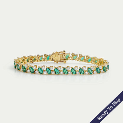 Shield Cut Green Gemstone And Diamond Bracelet Bracelet