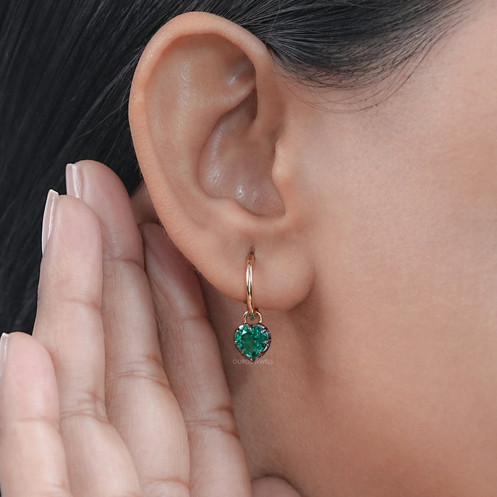 Green Heart Cut Black Coating Hoop Earrings