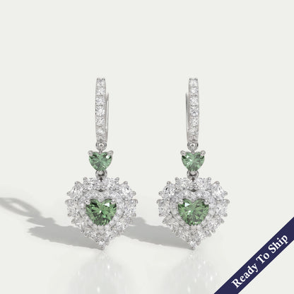 Green Heart Lab Diamond Halo Dangle Earrings Earrings