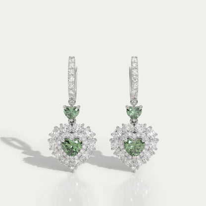 Green Heart Diamond Halo Set Dangle Earring