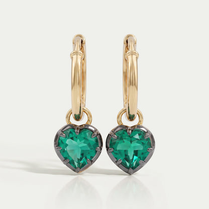 Green Heart Cut Black Coating Hoop Earrings