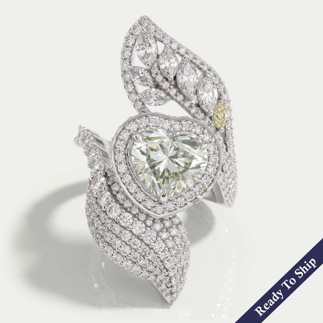 Green Heart Cut Lab Grown Diamond Vintage Engagement Ring
