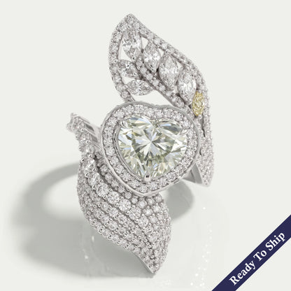 Green Heart Cut Lab Grown Diamond Vintage Engagement Ring