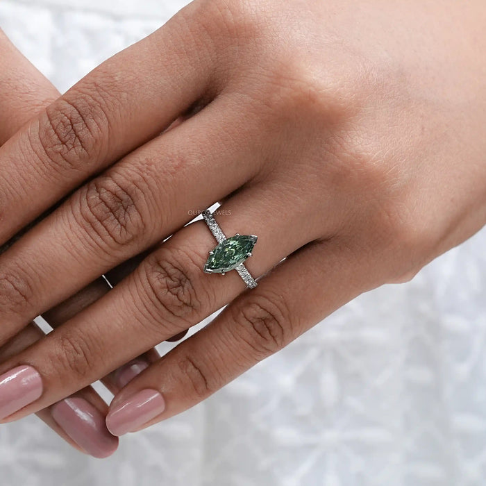 Green Marquise Lab Diamond Solitaire Accent Ring 