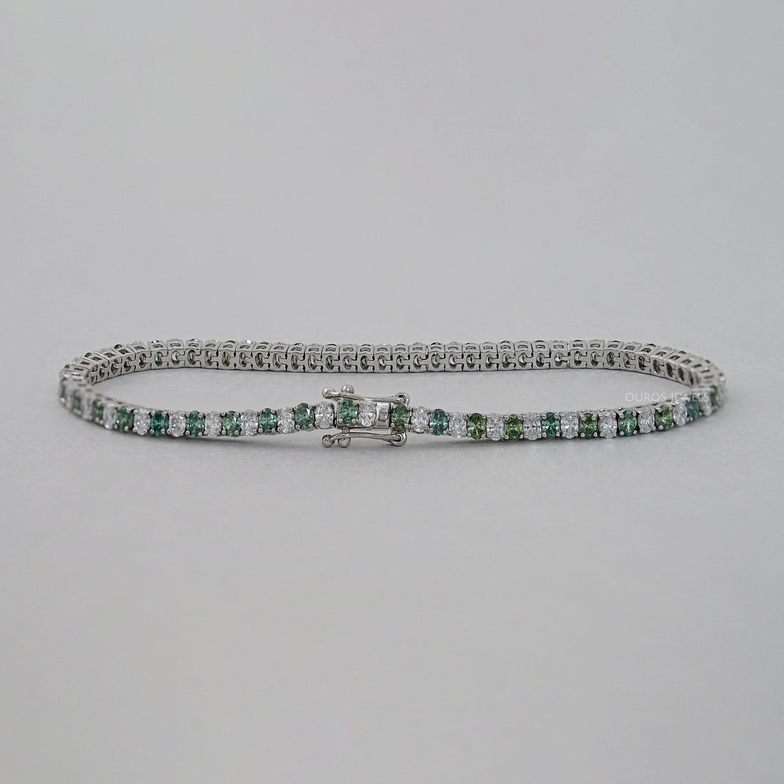 Green Oval Lab Diamond Tennis Bracelet