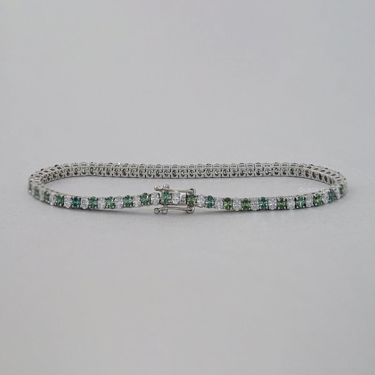 Green Oval Lab Diamond Tennis Bracelet