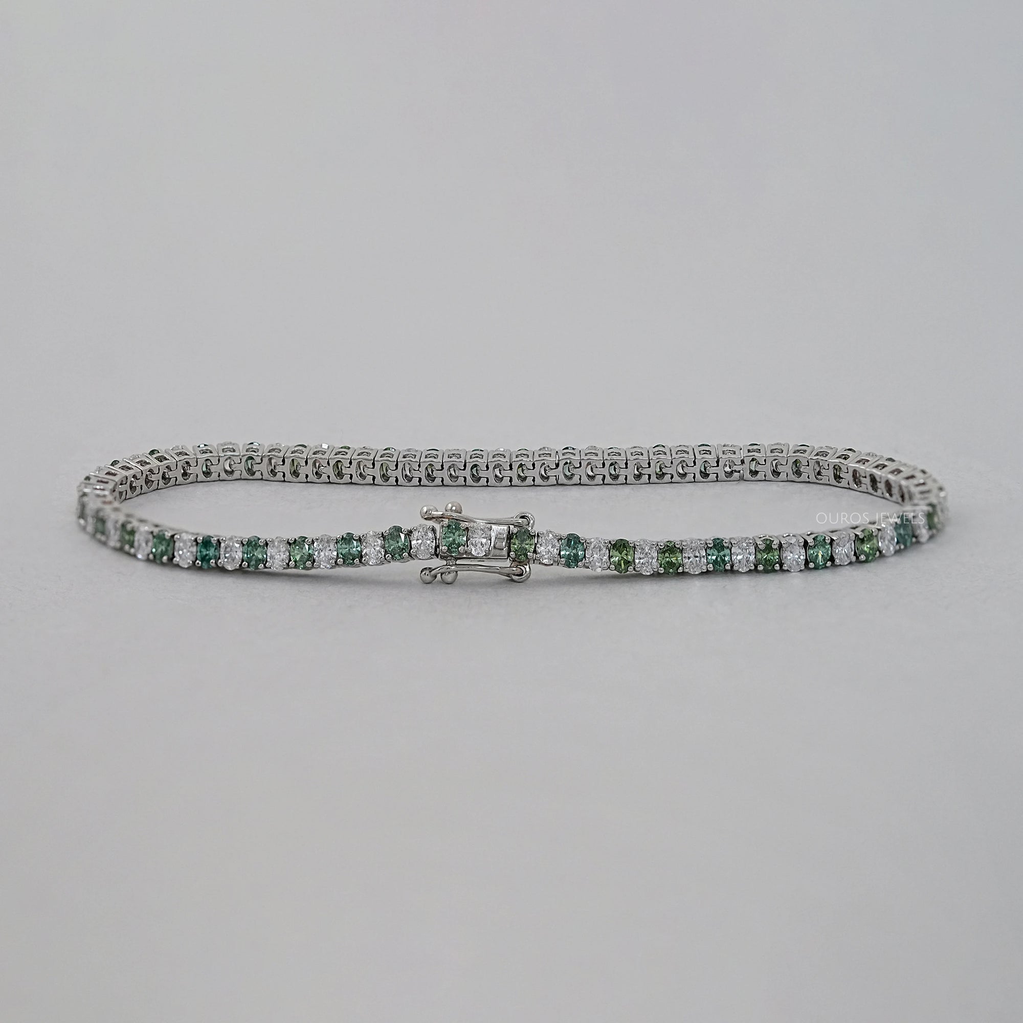 Green Oval Lab Diamond Tennis Bracelet