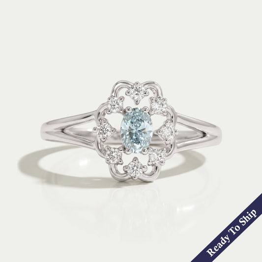 Green Oval Diamond Dainty Ring