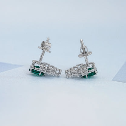 Green Oval And Pear Lab Diamond Floral Stud Earrings Earrings