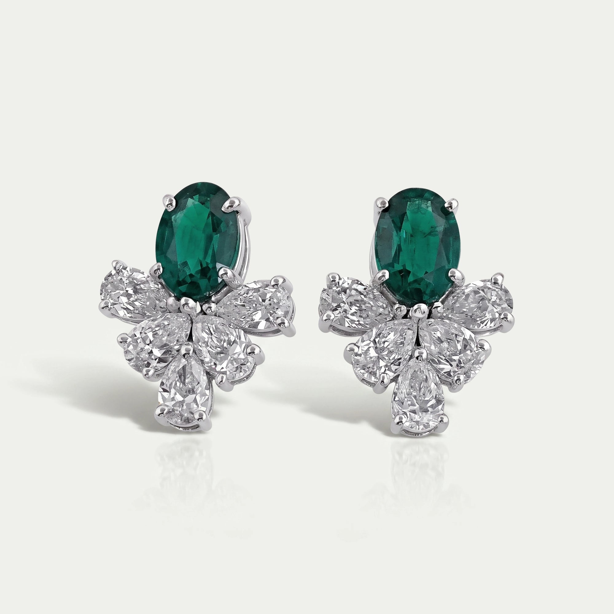 Green Oval And Pear Lab Diamond Floral Stud Earrings Earrings